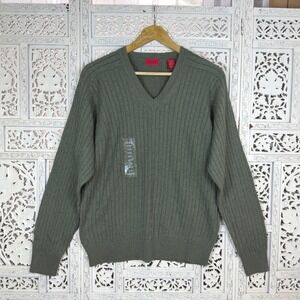 NWT IZOD Olive Green Cable Knit V Neck Sweater Sz Mens Medium Fisherman Granola